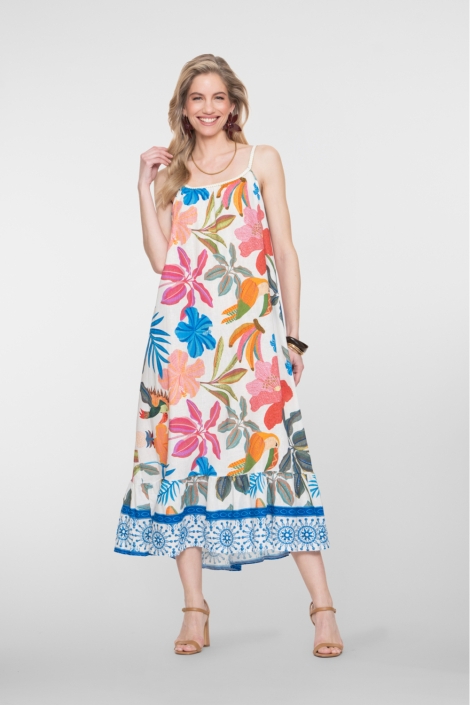 Geisha beige dames jurk | Model vooraanzicht