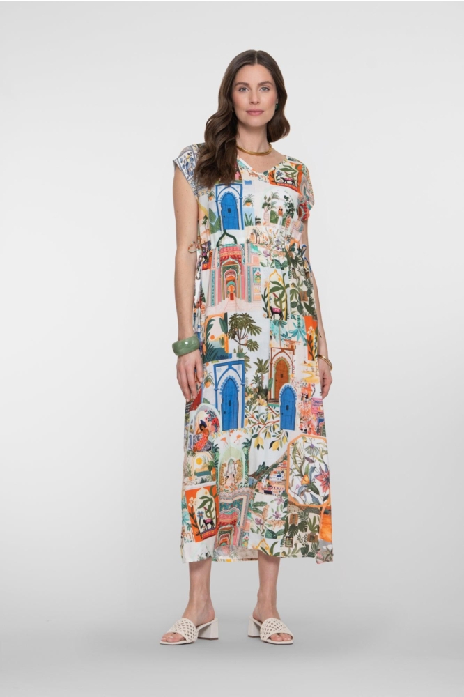 Geisha beige dames jurk | Model vooraanzicht