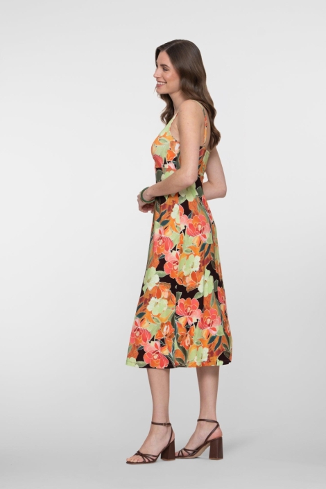 Geisha oranje dames jurk | Model zijaanzicht