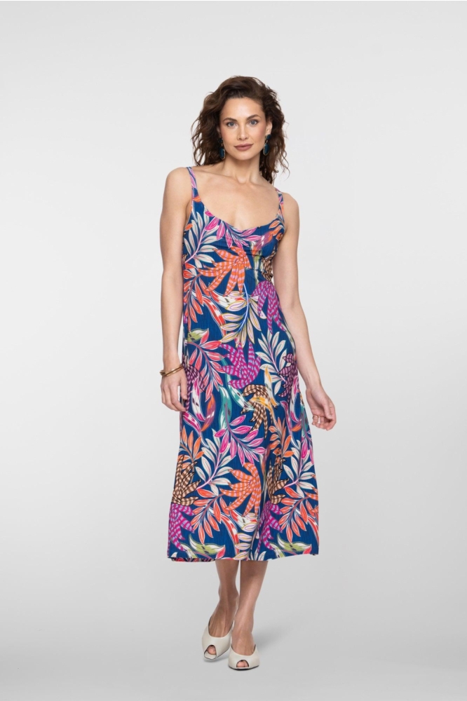 Geisha blauwe dames jurk | Model vooraanzicht