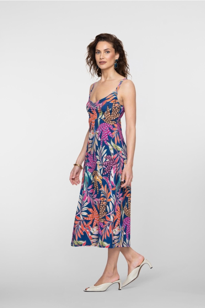 Geisha blauwe dames jurk | Model zijaanzicht