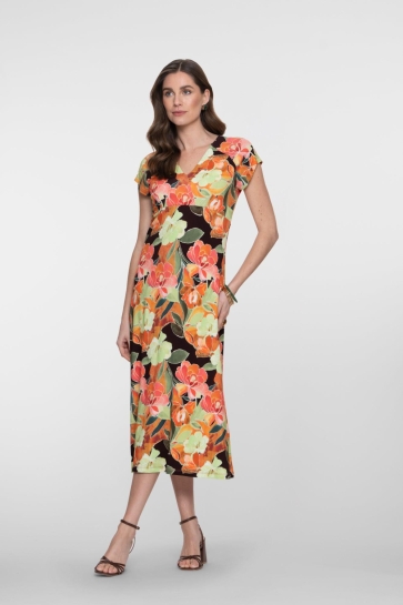 Geisha Jurk JERSEY MIDI JURK MET V HALS 67153 60 JANE 000220 coral/green