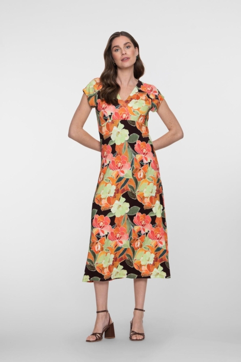 Geisha oranje dames jurk | Model achteraanzicht