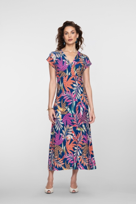 Geisha blauwe dames jurk | Model vooraanzicht