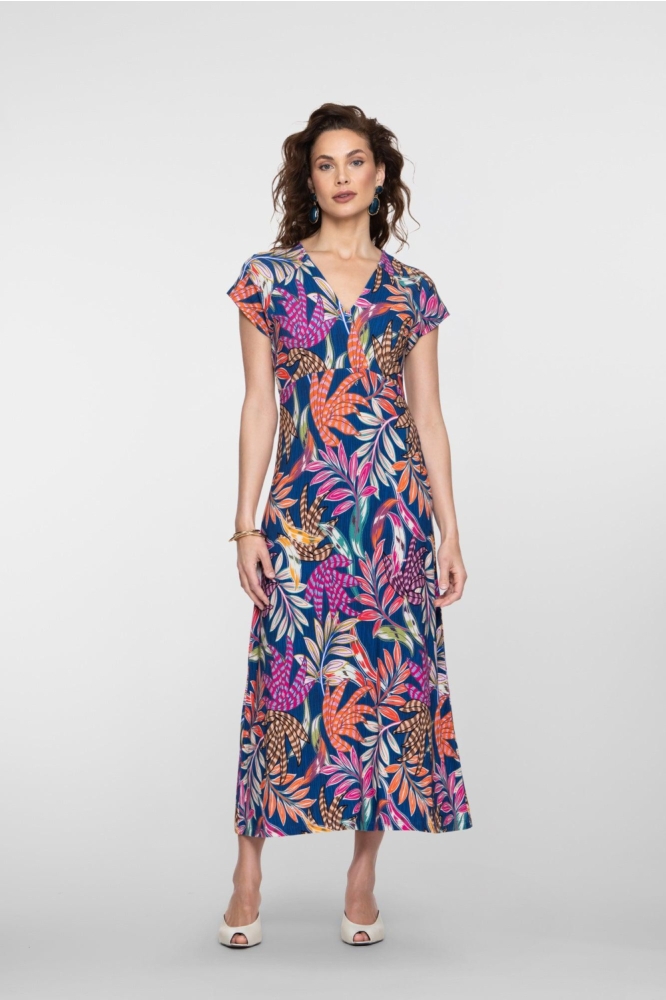 Geisha blauwe dames jurk | Model vooraanzicht