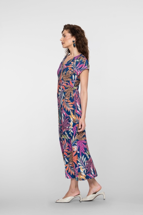 Geisha blauwe dames jurk | Model zijaanzicht