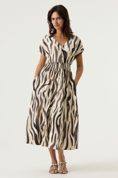 Garcia beige dames jurk | Model vooraanzicht