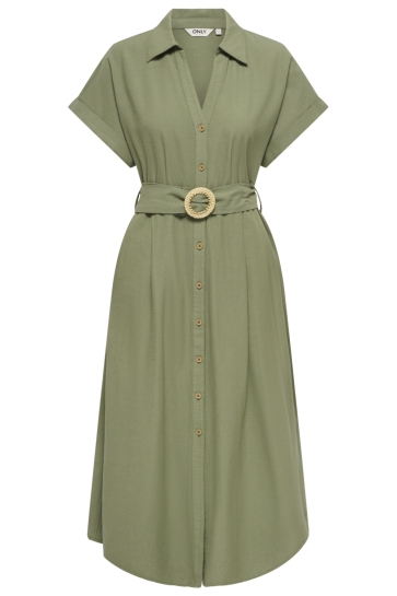 Only Jurk ONLJAKIRI LINEN SS MIDI DRESS NOOS 15357784 Deep Lichen Green