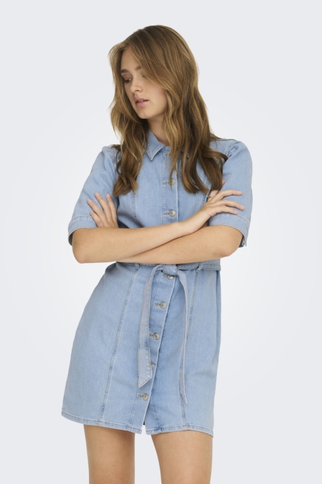 Only blauwe dames jurk | Model vooraanzicht