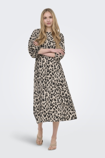 Only Jurk ONLMAIZEE 3/4 BELT MAXI DRESS WVN E 15378569 HUMUS/BLACK LEO