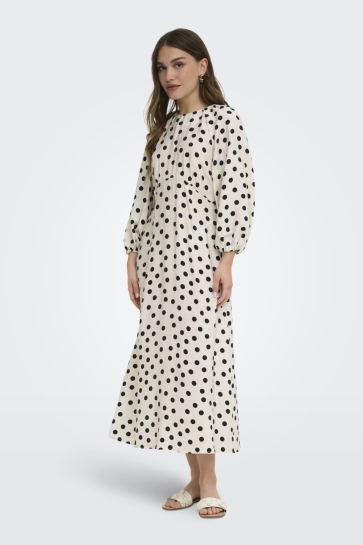 Only Jurk ONLMAIZEE 3/4 BELT MAXI DRESS WVN E 15378569 Cloud Dancer/BLACK DOT