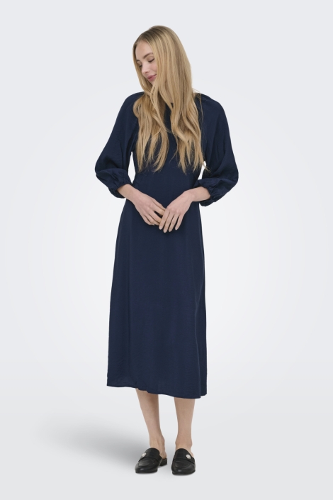 Only blauwe dames jurk | Model vooraanzicht