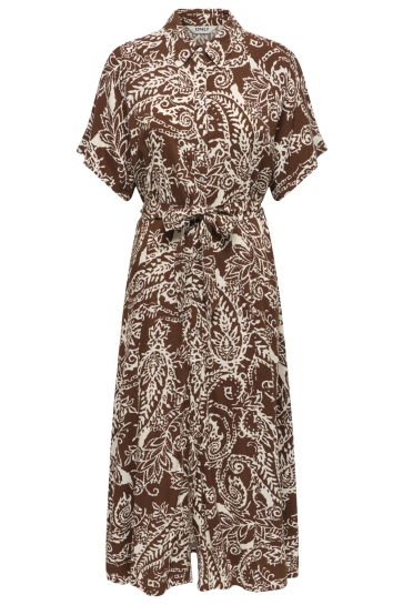 Only Jurk ONLSAFA S/S LONG BELT DRESS WVN EX 15381118 Cappuccino/CLOUD DANCER PAISLEY