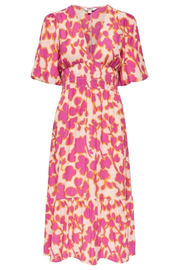 Only Jurk ONLAURI MIKASI S/S MIDI DRESS WVV E 15382444 CLOUD DANCER/SUMMER FLO