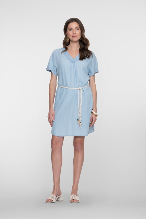 Geisha blauwe dames jurk | Model vooraanzicht