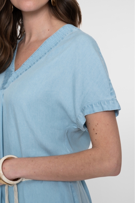 Geisha blauwe dames jurk | Close up