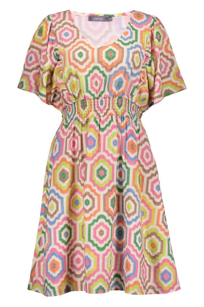 Geisha multi color dames jurk | Vooraanzicht