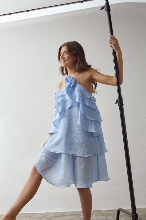 SisterS point blauwe dames jurk | Close up