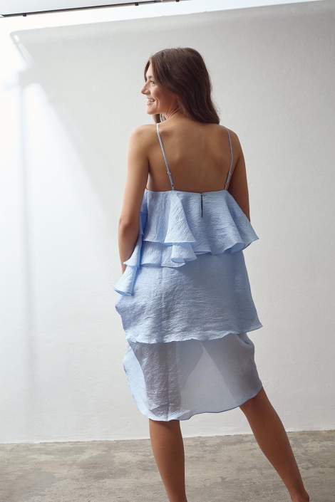 SisterS point blauwe dames jurk | Model achteraanzicht