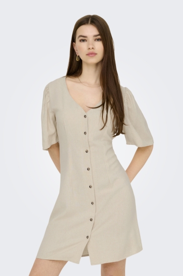 Jacqueline de Yong Jurk JDYSAY S/S LINEN SHIRT DRESS WVN NO 15341142 OATMEAL MELANGE