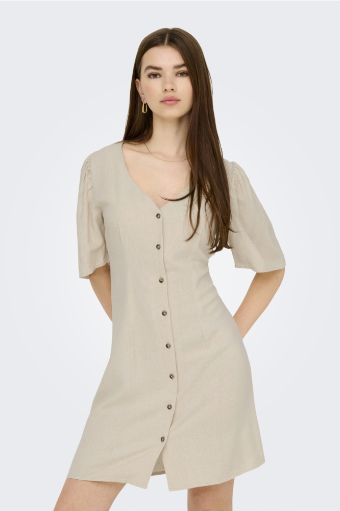 Jacqueline de Yong beige dames jurk | Model vooraanzicht