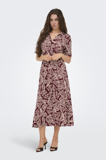 Jacqueline de Yong Jurk JDYSTARSEZEN LIFE 2/4 MIDIDRESS WVN 15320702 WINDSOR WINE/ TAPIOCA AZTEK