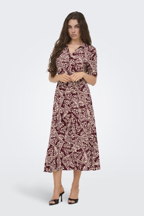 Jacqueline de Yong bordeaux dames jurk | Model vooraanzicht
