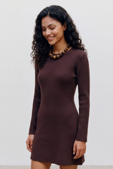 Vero Moda Jurk VMJOSANNA LS SHORT DRESS NOOS 10341816 Chocolate Torte