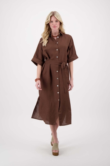 Zusss Jurk LINNEN WIJDE DOORKNOOPJURK 0301 0036 BROWN