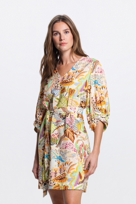 Juffrouw Jansen multi color dames jurk | Model vooraanzicht