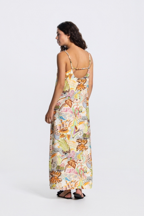 Juffrouw Jansen multi color dames jurk | Model achteraanzicht