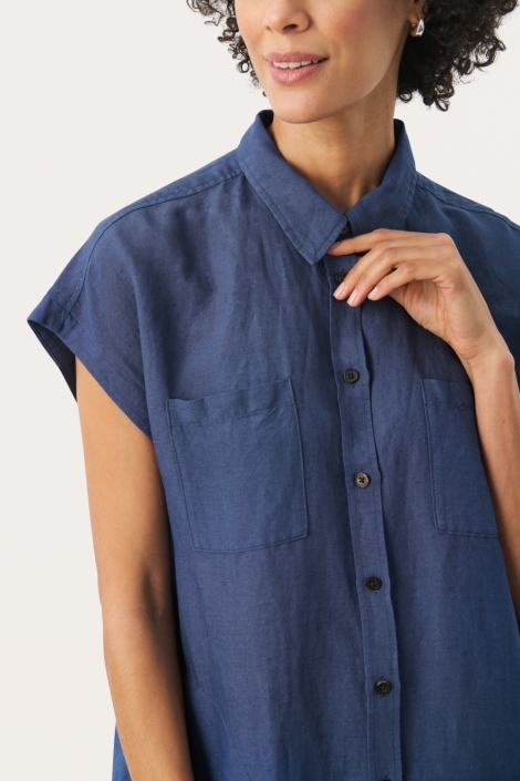 Part Two blauwe dames jurk | Close up