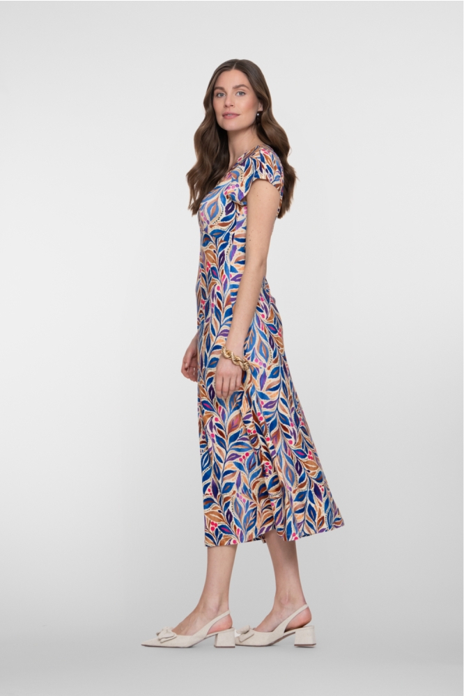 Geisha blauwe dames jurk | Model zijaanzicht