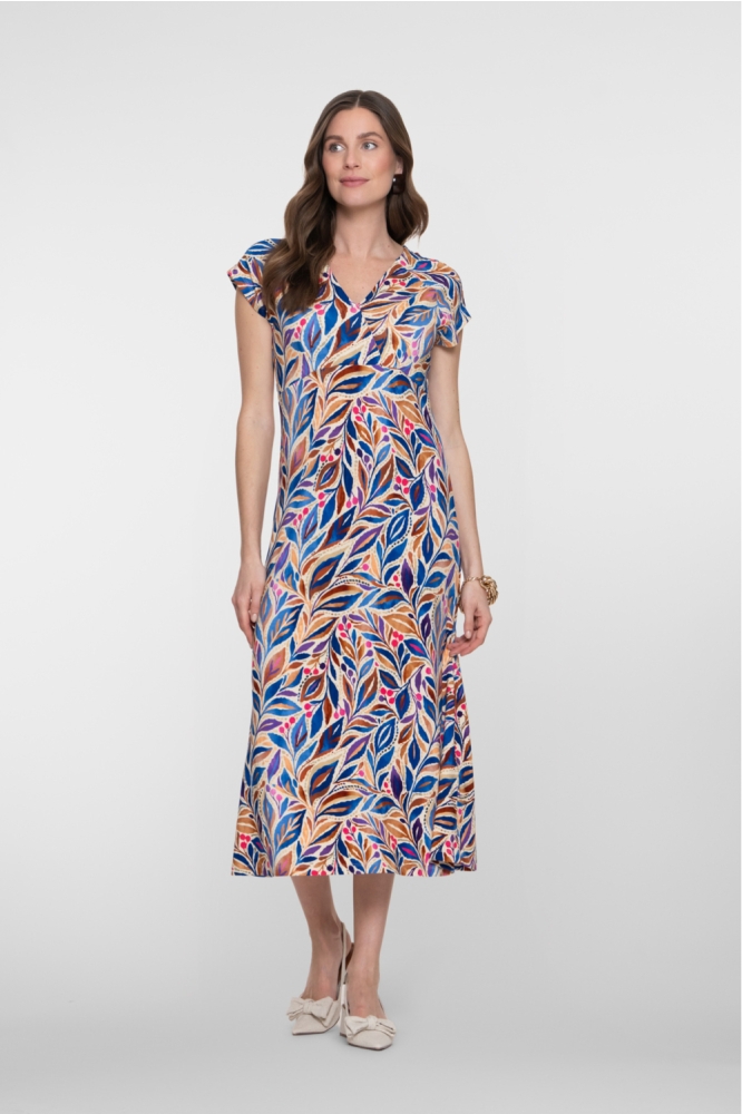 Geisha blauwe dames jurk | Model vooraanzicht