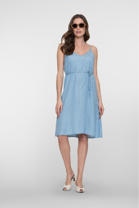 Geisha blauwe dames jurk | Model vooraanzicht
