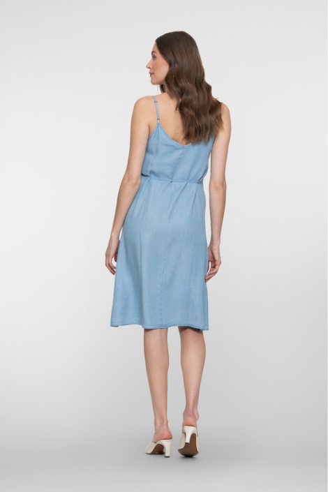 Geisha blauwe dames jurk | Model achteraanzicht