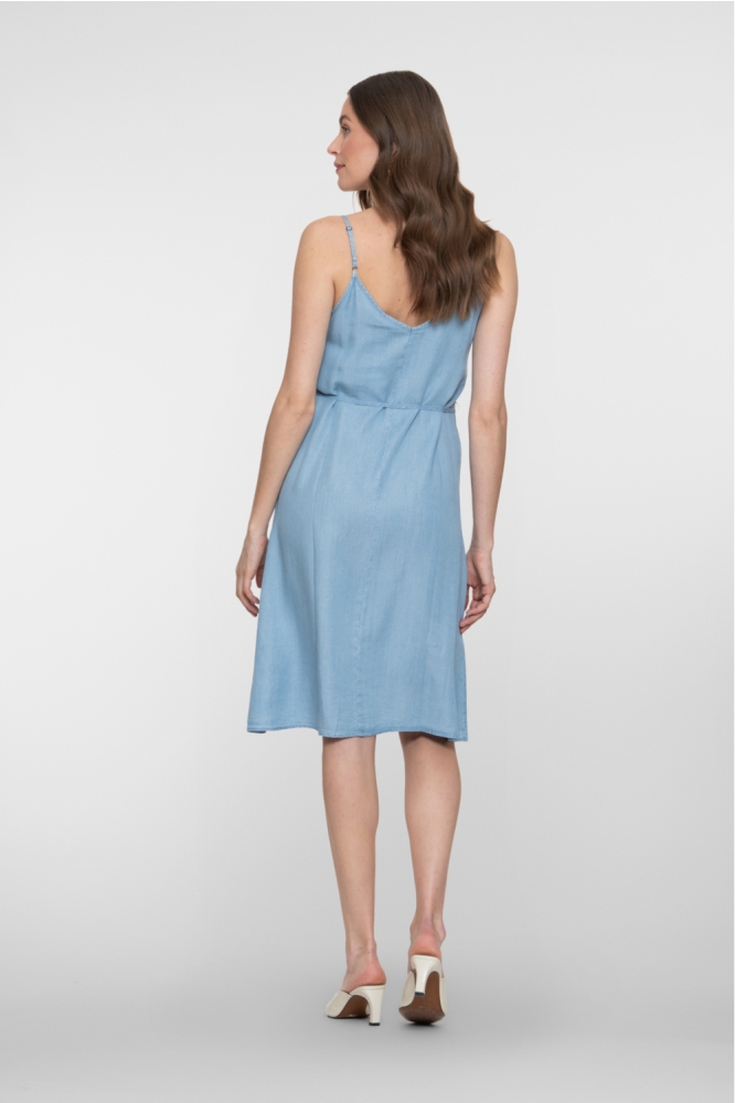 Geisha blauwe dames jurk | Model achteraanzicht
