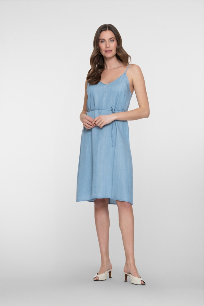 Geisha blauwe dames jurk | Model vooraanzicht