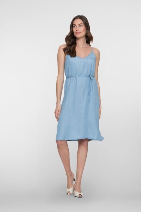 Geisha blauwe dames jurk | Model vooraanzicht