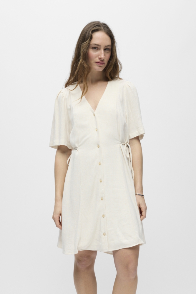 Object beige dames jurk | Model vooraanzicht