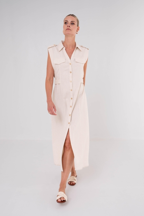 Maicazz beige dames jurk | Model vooraanzicht
