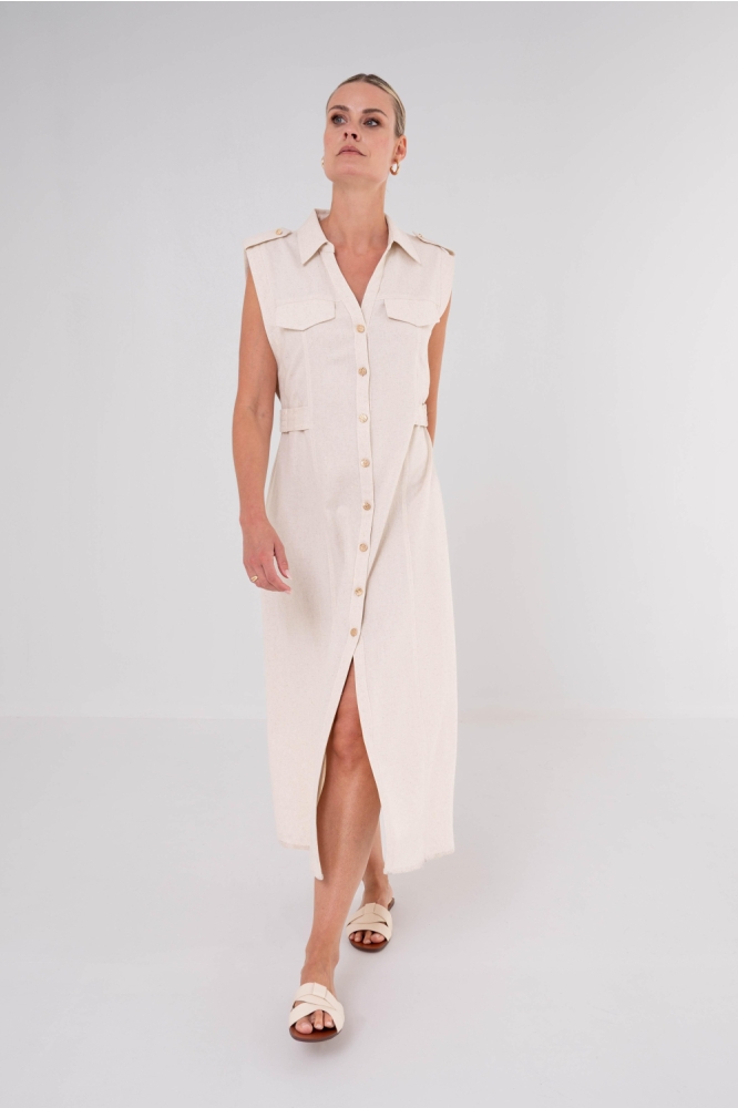 Maicazz beige dames jurk | Model vooraanzicht