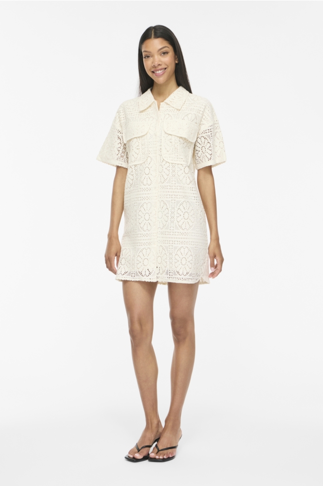 Vila ecru dames jurk | Model vooraanzicht
