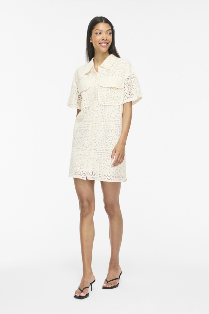Vila ecru dames jurk | Model vooraanzicht