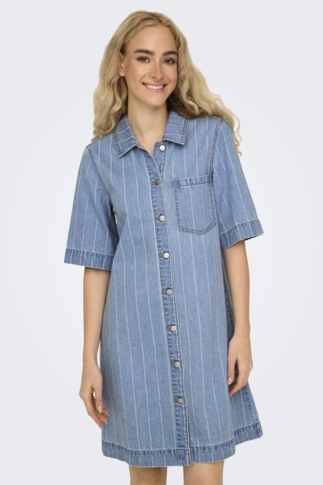 Only blauwe dames jurk | Model vooraanzicht