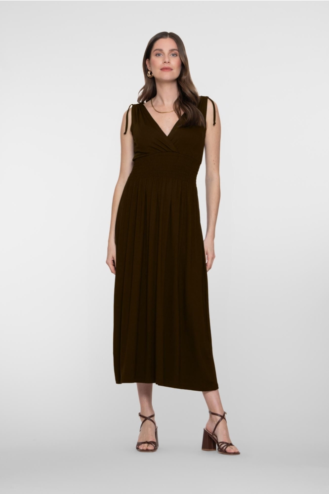 Geisha bruine dames jurk | Model vooraanzicht