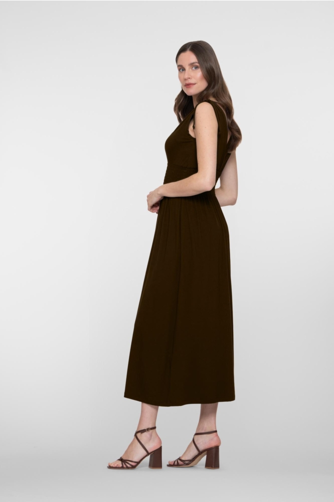 Geisha bruine dames jurk | Model zijaanzicht