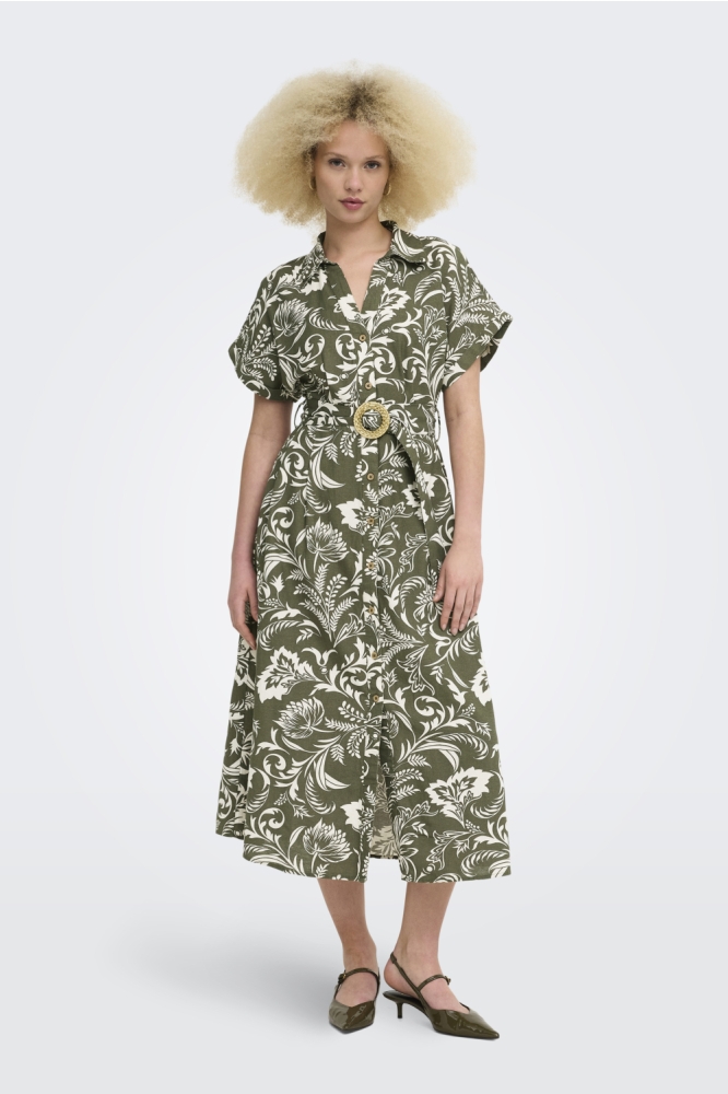 Only groene dames jurk | Model vooraanzicht