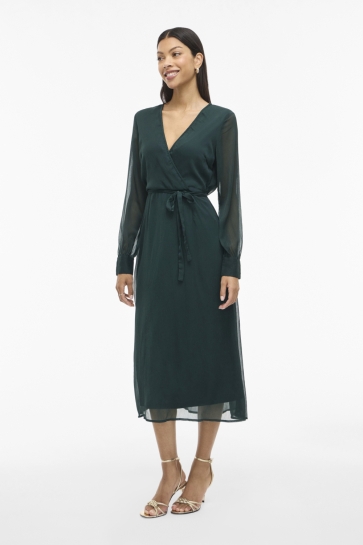 Vila Jurk VIFALIA V-NECK L/S MIDI DRESS - NOO 14095704 SCARAB