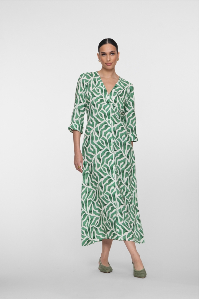Geisha groene dames jurk | Model vooraanzicht